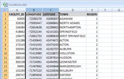 Spreadsheet with Longitude and Latitude fields